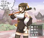  alternate_costume bare_shoulders brown_eyes brown_hair chai_xianghua chinese_clothes elbow_gloves enoshima_iki female fingerless_gloves gloves hands_on_hips outdoors paintbrush short_hair sky solo soul_calibur soul_calibur_iv soulcalibur_iii thighhighs translation_request xianghua 