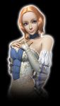  1girl 3d angela_(castlevania) blonde_hair breasts bridal_gauntlets castlevania castlevania_pachislot choker cleavage cross cross_necklace large_breasts looking_at_viewer midriff navel short_hair 
