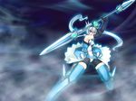  1girl black_hair black_lilith blue_hair female girl mahou_shoujo_isuka polearm solo spear weapon 