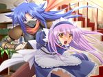  2girls blue_hair gold_eyes ikazuchi_no_senshi_raidy kidnap kidnapping lightning_warrior_raidy maid multiple_girls ninja purple_eyes purple_hair yellow_eyes 