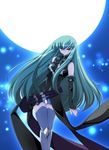  c.c. cc code_geass detached_sleeves female full_moon green_eyes green_hair highres ka2 long_hair military military_uniform moon outdoors shorts sky solo thighhighs uniform 