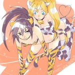  2010 2girls :&gt; animal_ears bad_id black_eyes black_hair blonde_hair blue_eyes breasts cow_ears cow_print cow_tail flat_chest genderswap large_breasts lowres multiple_girls naruko naruto new_year satou_yuri sexy_no_jutsu starplatinum tail tiger_ears tiger_print tiger_tail uchiha_sasuke uzumaki_naruto yuri 