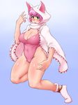  animal_ears big_breasts blush body_blush boots breasts cat_ears cleavage female final_fantasy final_fantasy_v full_body gradient gradient_background green_eyes highres hood large_breasts lenna_charlotte_tycoon leotard pink_hair robe short_hair solo wrong_(artist) 
