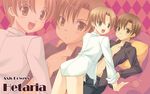  ahoge axis_powers_hetalia bottomless brothers brown_eyes brown_hair incest italy_(hetalia) italycest northern_italy_(hetalia) open_clothes open_mouth open_shirt pillow romano shirt siblings smile southern_italy_(hetalia) veneziano yaoi 