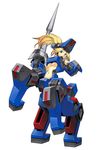  belly blonde_hair blue_eyes breasts cosmic_break lazflamme long_hair mecha_musume midriff navel polearm ponytail spear underboob weapon 