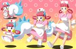  apron blue_eyes blush dress edmol hat joy_(pokemon) mammal nintendo nurse nurse_joy pachirisu paws pink_dress pink_hair pok&#233;mon pokemon rodent squirrel transformation video_games 