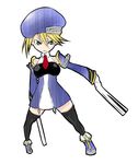  1girl arc_system_works beret blazblue blonde_hair detached_sleeves female gloves green_eyes gun hat necktie noel_vermillion short_hair solo tellwo teruno thighhighs uniform weapon 