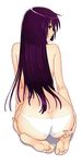  1girl absurdres arm_support arms ass back bakemonogatari bangs bare_shoulders barefoot blue_eyes body_blush butt_crack dimples_of_venus elbow feet female fingernails from_behind full_body hand_on_ass hands highres hips kneeling long_hair long_image looking_at_viewer looking_back lowleg lowleg_panties monogatari_(series) nail_polish open_mouth panties panties_only pink_nails profile purple_hair senjougahara_hitagi shadow shiny shiny_hair simple_background skindentation soles solo taka_tony tall_image tanaka_takayuki toes topless transparent_background underwear underwear_only vector vector_trace white_panties 