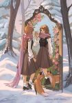  1girl animal copyright_request european_clothes flower fox highres long_hair looking_at_mirror mirror orange_hair snow toshiasan tree watermark 