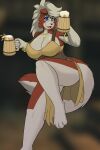  absurd_res alcohol anthro beer bethesda_softworks beverage big_breasts breasts canid canine canis clothed clothing coloredprinter container corset digital_media_(artwork) female fur generation_7_pokemon hair hi_res holding_mug holding_object jewelry lingerie looking_at_viewer lycanroc mammal midnight_lycanroc mug multicolored_body multicolored_fur necklace nintendo open_mouth papercut_(character) pokemon pokemon_(species) skyrim smile solo tankard the_elder_scrolls thick_thighs topwear wolf 