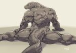  2022 anthro back_muscles biceps biped black_betty_(meme) colored grey_body grey_scales humanoid_hands komodo_dragon lizard looking_back male monitor_lizard muscular muscular_anthro muscular_calves muscular_male muscular_tail muscular_thighs niku_18 nude reptile scales scalie signature simple_background solo triceps 