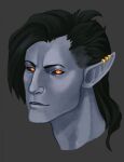  bethesda_softworks black_eyebrows black_hair bust_portrait dark_hair digital_media_(artwork) dunmer elf eyebrows fur grey_background grey_body grey_fur hair headshot_portrait hi_res humanoid male mammal mordorinka orange_eyes portrait pupils shaded simple_background solo the_elder_scrolls 