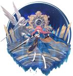  blue_eyes breasts cleavage counter:side esterosa_de_chevalier highres holding holding_sword holding_weapon long_hair official_art pink_hair sword thighhighs transparent_background weapon white_thighhighs 