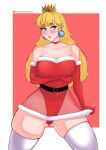  absurdres arm_under_breasts ass_visible_through_thighs blonde_hair breasts chocker christmas crown earrings fraankyy highres huge_breasts jewelry long_hair mario_(series) nintendo open_mouth princess_peach shy snow super_mario_3d_world super_mario_bros._1 super_mario_galaxy super_mario_odyssey thick_thighs thighhighs thighs wide_hips 