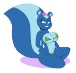  2021 absurd_res anthro big_breasts bikini blue_body blue_fur blue_tail breasts clothing digital_drawing_(artwork) digital_media_(artwork) female flower_accessory fur green_eyes hand_on_hip happy_tree_friends hi_res looking_away mammal mephitid navel no_pupils petunia_(htf) pink_nose simple_background sitting skunk solo swimwear tempson two_tone_tail white_background 