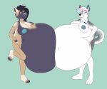  6:5 african_wild_dog anthro belly belly_inflation belly_play belly_squeeze belly_squish big_belly canid canine canis claire_(xausr32) domestic_dog duo female female/female hi_res husky hyper hyper_belly inflation liquid_inflation lutsy mammal nordic_sled_dog nude spitz squish swollen_breasts xchiseaxmargaritax 