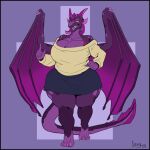  anthro big_breasts biped bottomwear breasts claws clothed clothing dragon female greasymojo hi_res horn non-mammal_breasts reptile scalie solo thick_thighs topwear wings 