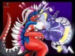  &lt;3 absurd_res ancient_pokemon anthro bodily_fluids breasts deltavinny dragon duo feathers female french_kissing future_pokemon generation_9_pokemon hi_res kissing koraidon legendary_pokemon miraidon nintendo nude paradox_pokemon pokemon pokemon_(species) red_body saliva tire tongue tongue_out 