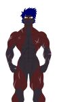  absurd_res anthro anubis_(chupadore) black_body black_fur blue_mane canid canine chupadore featureless_crotch fox fur hi_res male mammal mane marcy&#039;s_lewd_images multicolored_body multicolored_fur muscular muscular_male red_body red_fur scars_all_over solo two_tone_body two_tone_fur yellow_eyes 