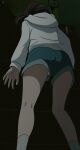  1girl ass brown_hair from_behind gegege_no_kitarou green_shorts haruyama_kazunori hood hoodie inuyama_mana panties short_hair short_ponytail shorts solo underwear 