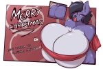  anthro big_breasts big_butt black_hair breasts butt canid canine canis card christmas female fluffy fluffy_tail fur gin-blade hair hi_res highlights_(coloring) holidays huge_breasts hyper hyper_breasts mammal multicolored_body multicolored_fur purple_body purple_fur regina_(ragnacock) ribbons text white_body white_fur wolf 