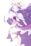  1girl breasts brooch cure_earth dress earrings elbow_gloves fuurin_asumi gloves head_wings healin&#039;_good_precure jewelry long_hair magical_girl medium_breasts moritakusan precure purple_dress purple_eyes purple_hair solo sunlight tiara wavy_hair white_background white_gloves 