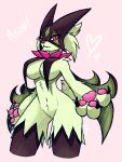  &lt;3 2022 absurd_res anthro big_breasts breasts eyebrows eyelashes fangs female fur generation_9_pokemon green_body green_fur hi_res meow meowscarada naaraskettu navel nintendo nude pawpads pink_eyes pink_nose pokemon pokemon_(species) shoulder_tuft solo teeth tuft 