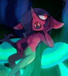  anthro black_hair blush breasts fangs female generation_8_pokemon genitals green_body hair hi_res humanoid imp lockheart long_hair mammal morgrem nintendo nipples nude open_mouth pink_body pokemon pokemon_(species) pussy red_eyes solo teeth tongue video_games 