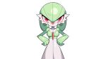  2022 3_fingers breasts cleavage clothed clothing collarbone drunk_oak fingers front_view gardevoir generation_3_pokemon green_hair hair hi_res humanoid iris looking_at_viewer nintendo pokemon pokemon_(species) pupils white_body 