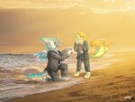  &lt;3 absurd_res anthro beach canid canine dragon duo dutch_angel_dragon female fox hi_res love male male/female mammal marriage_proposal marriage_ring married married_couple naoto sea seaside sunset taken water wedding 