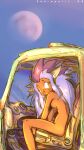  2008 anthro breasts cabbit_(tenchi_muyo) edtropolis female fur hair head_turned in_vehicle looking_back moon nude outside ryo-ohki side_boob side_view signature sitting solo tenchi_muyo vehicle wide_eyed 