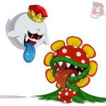  boo_(mario) crown duo elemental_creature flora_fauna ghost huggablehusky king_boo luigi&#039;s_mansion male mario_bros nintendo petey_piranha piranha_plant plant sharp_teeth spirit teeth tongue tongue_out 