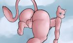  absurd_res anthro balls bent_leg big_butt blue_eyes butt floating generation_1_pokemon genitals hi_res i_will_dance_only_if_the_beat_is_funky legendary_pokemon looking_back male mew_(pokemon) mouthless nintendo paws pink_body pink_skin pokemon pokemon_(species) rear_view sky solo thick_thighs 