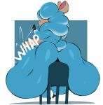 anthro arizonathevixen big_breasts big_butt blue_body blue_fur blue_wool breasts butt butt_slap camelid chair english_text female fur furniture hi_res huge_butt hyper hyper_butt llama mammal multicolored_body nude onomatopoeia side_boob sitting slap smile solo sound_effects text two_tone_body wool_(fur) 