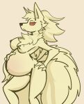  anthro big_breasts breasts digital_drawing_(artwork) digital_media_(artwork) dima_(artist) female fur generation_1_pokemon genitals hair hand_on_butt hand_on_stomach hi_res multi_tail neck_tuft ninetales nintendo nipples pokemon pokemon_(species) pregnant pregnant_female pussy red_eyes simple_background solo tan_body tan_fur tuft 