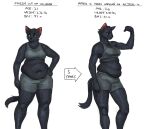  2021 anthro belly black_body black_fur bra cettus clothing domestic_cat english_text felid feline felis female flexing flexing_bicep fur hand_on_hip mammal overweight overweight_anthro overweight_female sarka_svobodova sequence simple_background solo standing text underwear weight_loss white_background 