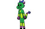  anthro black_sclera bovid caprine chest_tuft dragon fur goat green_body green_fur greenpurplethingy hooves hybrid male mammal paws purple_body purple_eyes purple_fur solo solodude spikeball tuft 