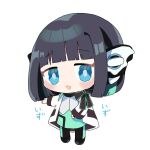  1girl :o android bangs black_bow black_hair bob_cut bow chibi cowboy_shot green_eyes hand_up humagear_headphones is_(kamen_rider_01) kamen_rider kamen_rider_01_(series) looking_at_viewer nail_polish open_mouth pantyhose robot_ears simple_background skirt tanikomotimoti white_background 