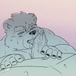  2022 anthro bear blush bodily_fluids duo erection genitals hi_res humanoid_hands kemono licking male male/male mammal navel oral penile penis penis_lick sangguri_32 sex solo_focus sweat tongue tongue_out 