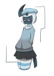  2022 absol absurd_res anthro bottomwear choker clothing eyewear flat_cap generation_3_pokemon girly glasses hair hands_behind_back hat headgear headwear hi_res jewelry legwear looking_at_viewer male mxlovegopdng necklace nintendo pokemon pokemon_(species) red_eyes short_hair simple_background skirt solo sweater thigh_highs topwear white_background white_hair 