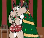  absurd_res anthro barazoku bovid butt caprine christmas christmas_lights christmas_tree clothing goat hi_res holidays horn looking_at_viewer male mammal monten_smith pecs plant solo the_mist_walker tree underwear 