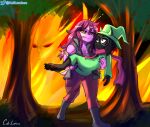 absurd_res anthro bovid caliluminos caprine couple_(disambiguation) deltarune dragon duo female fire forest goat hi_res invalid_tag male mammal plant ralsei ralsusie ship susie tree undertale_(series) vehicle watercraft 