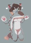  &lt;3 absurd_res anthro biting_own_tail breasts brown_eyes brown_hair featureless_breasts feet felid female fur grey_background grey_body grey_fur hair heart_pawpads hi_res kneeling mammal multicolored_body multicolored_fur multicolored_hair mxlovegopdng pawpads short_hair simple_background solo toes two_tone_body two_tone_fur two_tone_hair white_body white_fur 