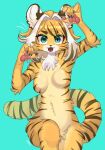  2022 5_fingers absurd_res anthro blue_background blush blush_lines breasts claws digital_media_(artwork) fangs featureless_breasts felid female female_anthro finger_claws fingers fur hair hi_res kayama_akimaru kemono looking_at_viewer mammal multicolored_body multicolored_fur multicolored_hair multicolored_tail nude open_mouth pantherine pawpads simple_background solo teeth tiger 