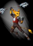  absurd_res anthro armor boots clothing footwear gloves handwear hi_res kaden lombax male mammal omniwrench ratchet_and_clank solo sony_corporation sony_interactive_entertainment stripes sygnatus 