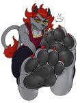  annoyed anthro cross-popping_vein demon feet foot_focus hi_res imp male pawpads paws saaxon soles solo 