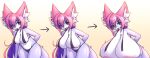  anthro areola big_breasts blue_eyes breast_expansion breasts canid canine expansion female fox hair hands_behind_back heterochromia hi_res huge_breasts hyper hyper_breasts mammal mazz_(mazzlerazz) mazzlerazz multicolored_hair navel pink_hair purple_body purple_hair red_eyes smile solo standing thick_thighs 