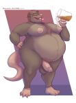  alcohol anthro beer belly beverage brownieclop cigar genitals hair hi_res male mammal moobs murid murine nipples nude overweight overweight_anthro overweight_male rat rodent simple_background solo 