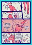  2010 blush bodily_fluids bottomwear butt clothing comic demon demon_humanoid duo english_text eyewear female female/female flustered glasses hard_translated horn horned_humanoid humanoid incest_(lore) kneesocks_daemon not_furry panty_and_stocking_with_garterbelt red_body red_skin right_to_left scanty_daemon sibling sister sisters skirt sweat sweatdrop text translated yumiya-h 