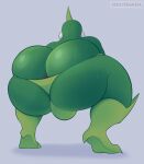  anthro anus arthropod artist_name barely_contained beetle big_butt biped bodily_fluids bug_fables bulge butt clothed clothing green_body green_clothing green_underwear grey_background hi_res horn huge_butt insect kabbu_(bug_fables) male moonsprout_games rear_view redeyedgazer shadow simple_background solo sweat sweaty_butt underwear 